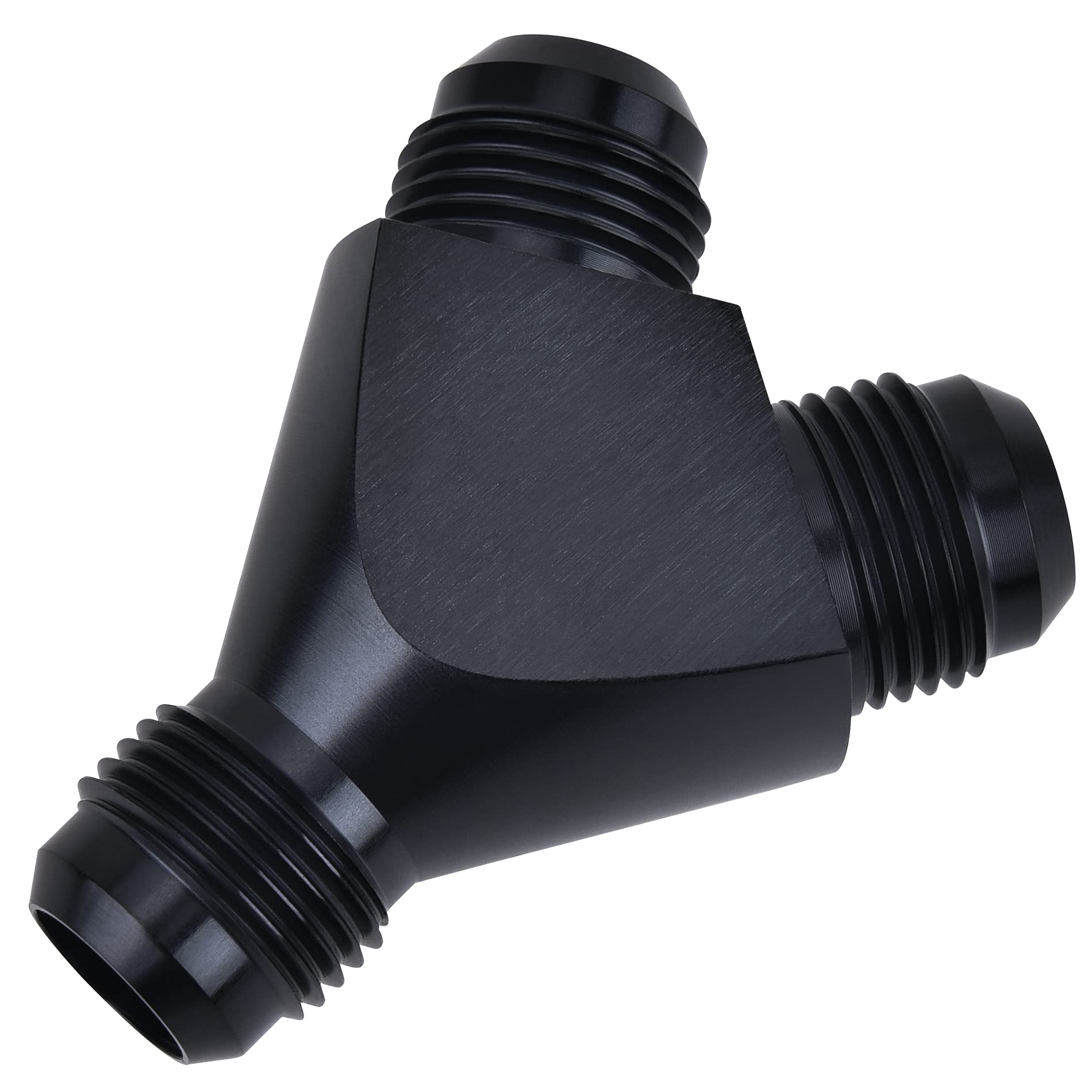 EVIL ENERGY 8AN Y block flare fitting black assembly enables high-flow connections.
