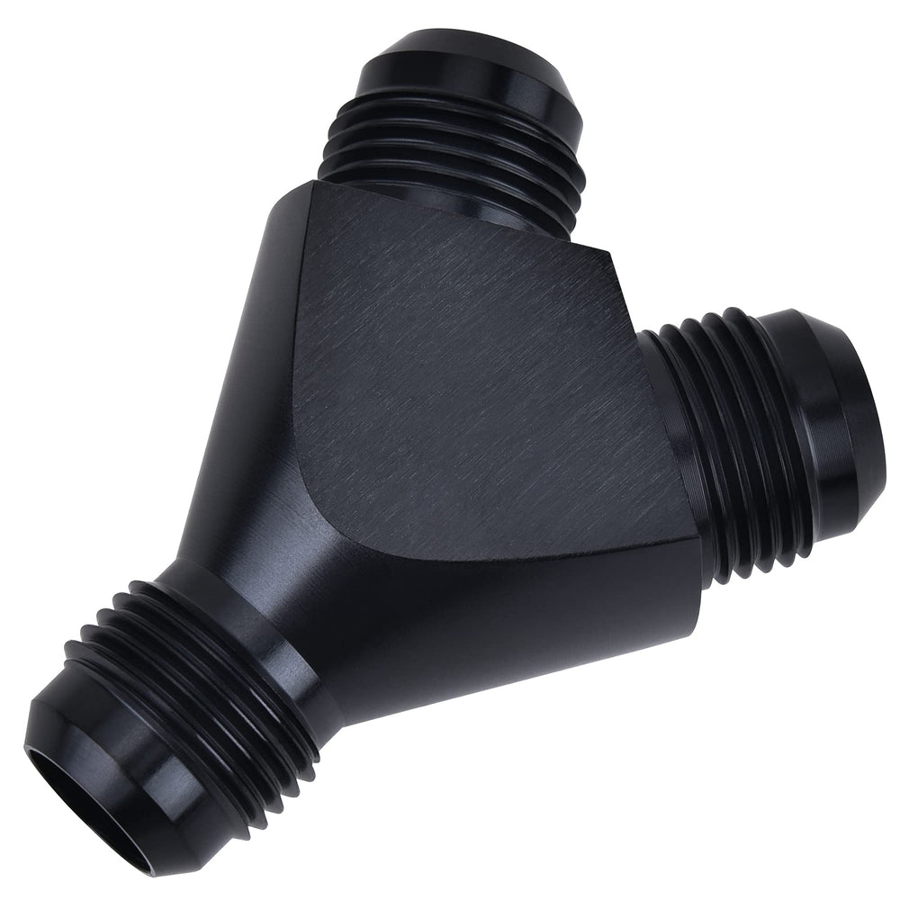 EVIL ENERGY 8AN Y block flare fitting black assembly enables high-flow connections.