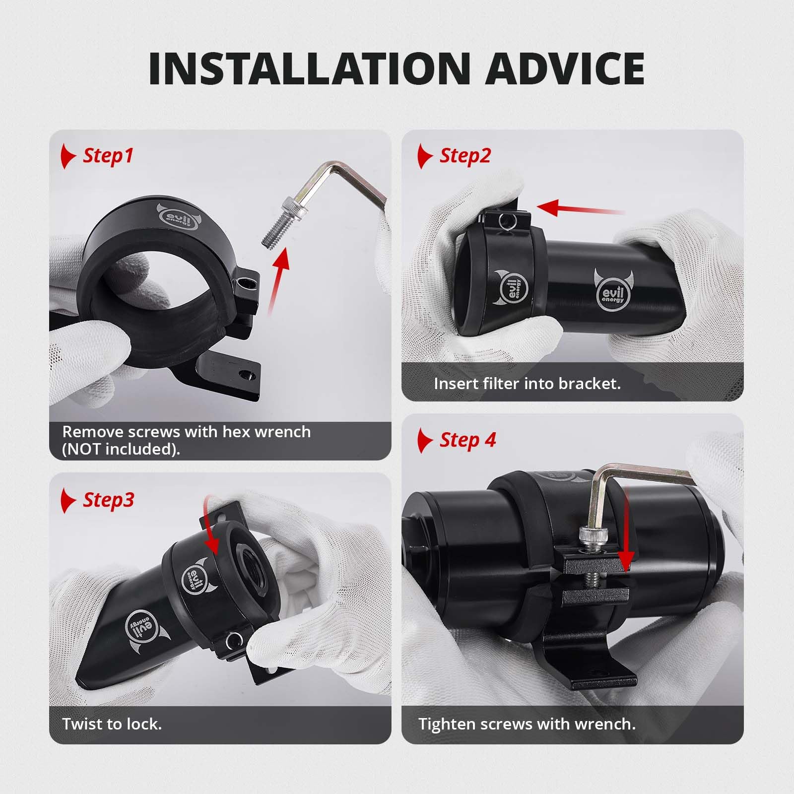 EVIL ENERGY aluminium alloy clamp protects surfaces during installation.