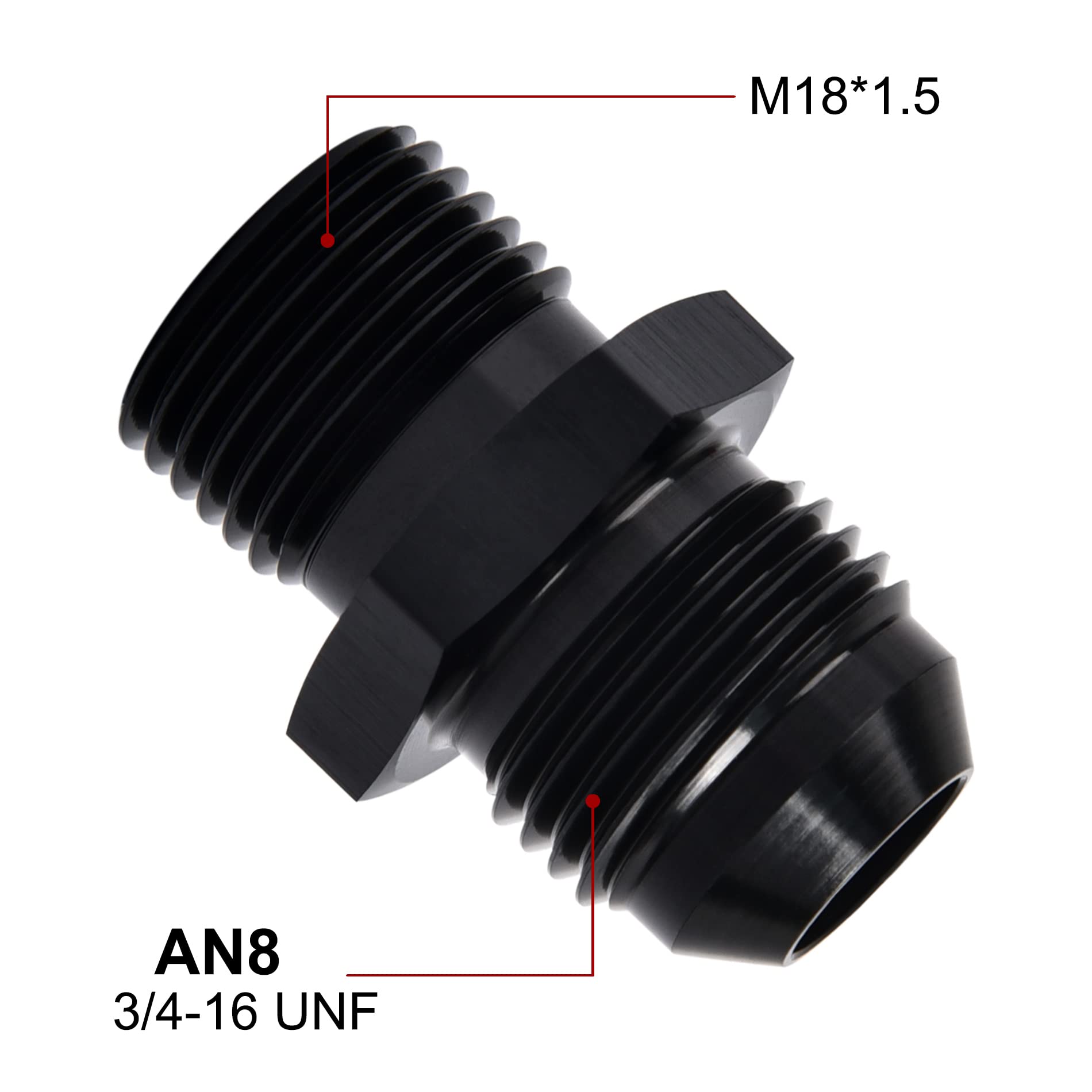 EVIL ENERGY aluminum 6061-T6 adapter with 8AN flare and M18x1.5mm threads.