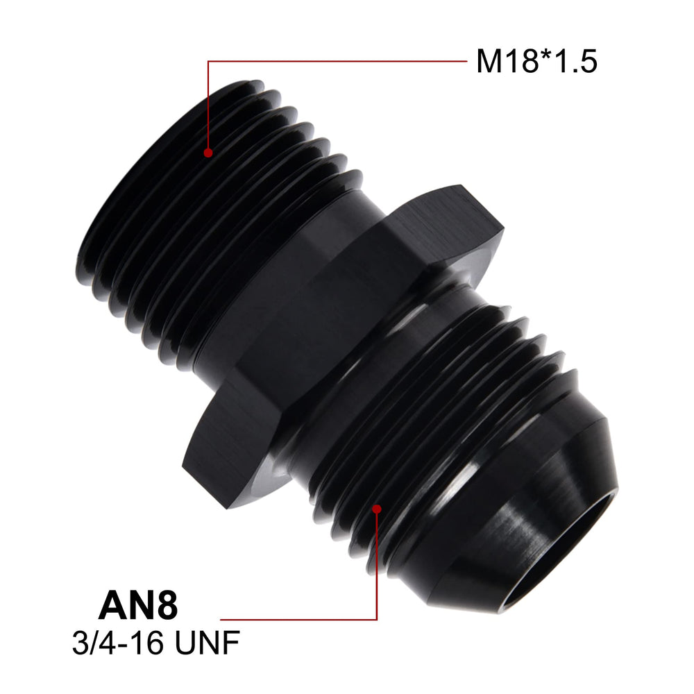 EVIL ENERGY aluminum 6061-T6 adapter with 8AN flare and M18x1.5mm threads.