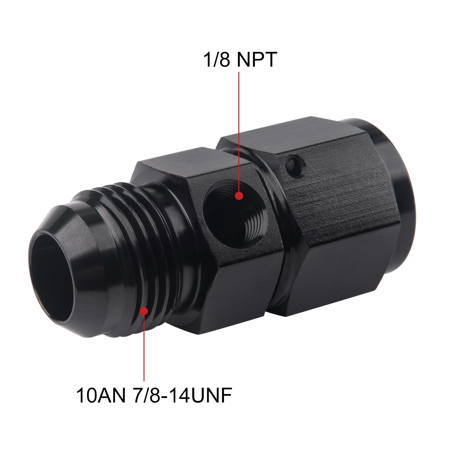 EVIL ENERGY aluminum 6061-T6 fuel fitting with gauge port for precise sensor mounting.