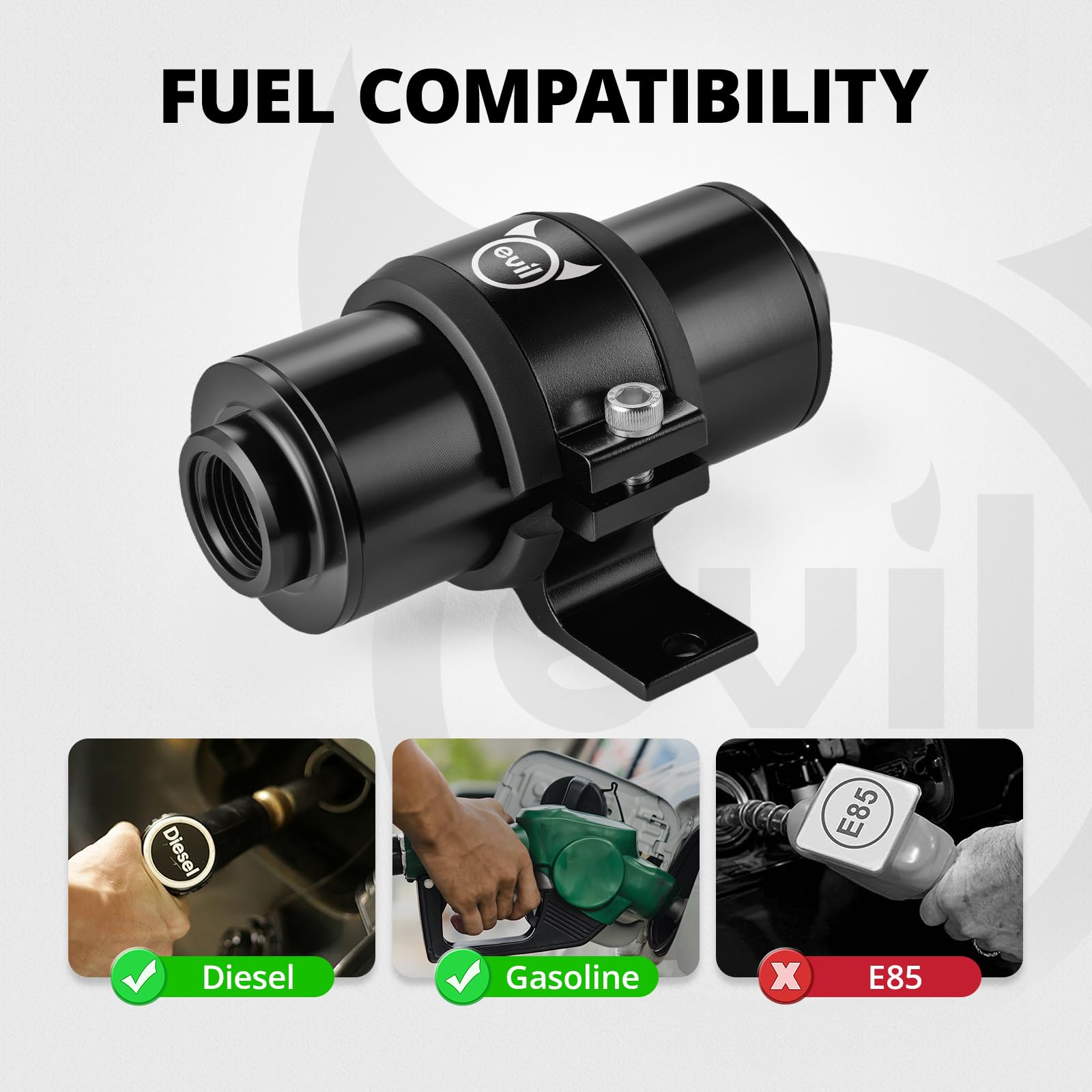 EVIL ENERGY aluminum body with stainless filter element offers corrosion resistance.