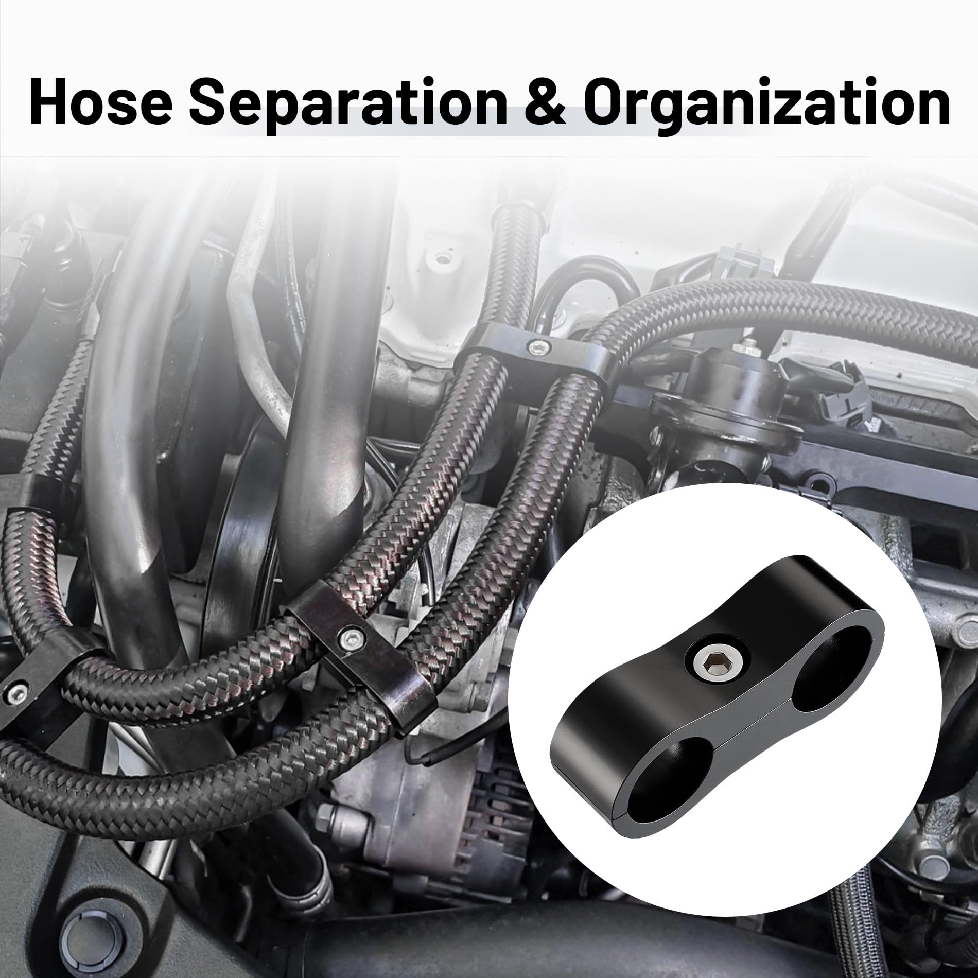 EVIL ENERGY aluminum clamp for transmission lines maintains tidy engine bay routing.