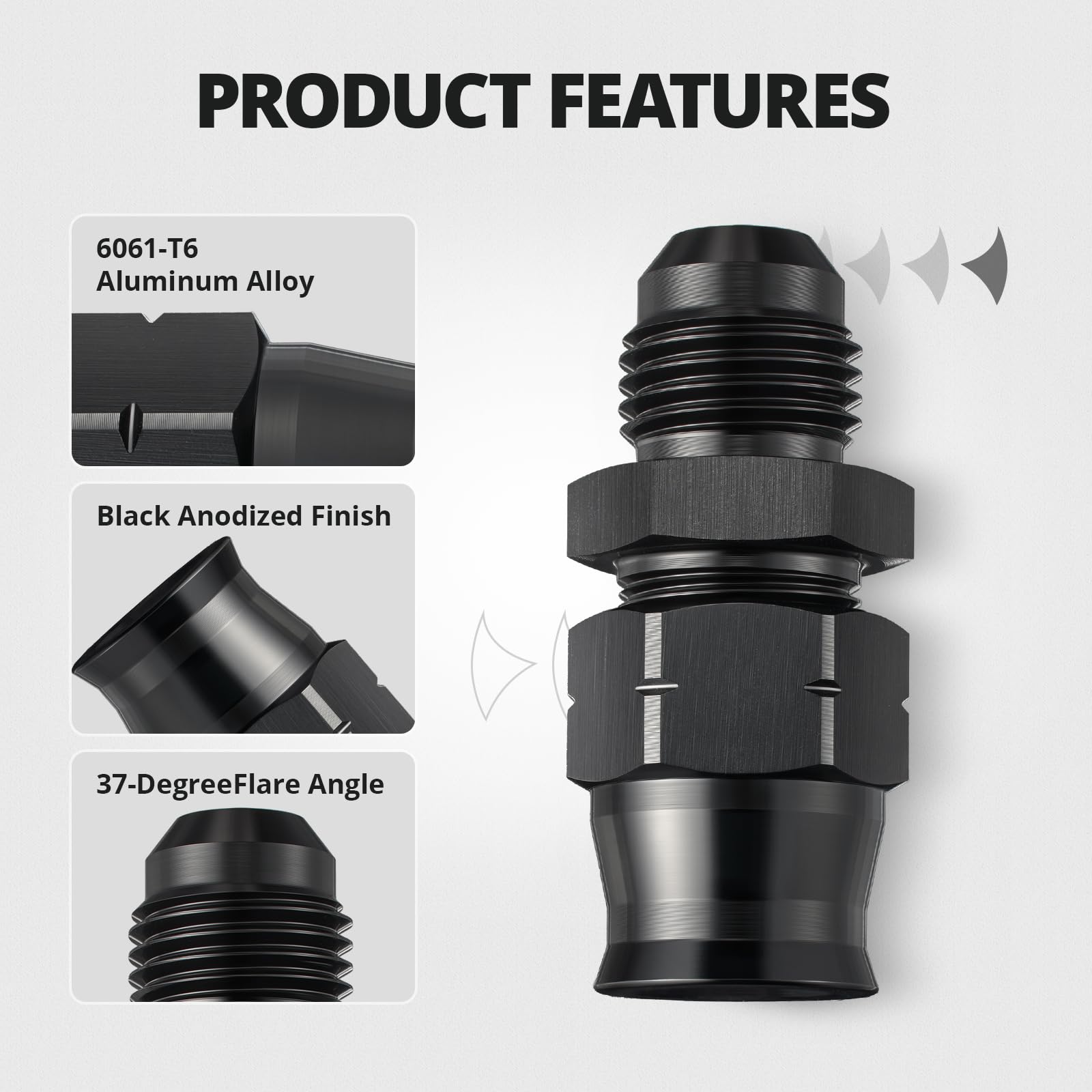 EVIL ENERGY aluminum fitting with brass ferrule for durable seals.