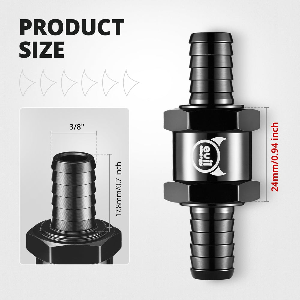 EVIL ENERGY 2-pack aluminum check valve showing compact, lightweight design for versatile mounting.