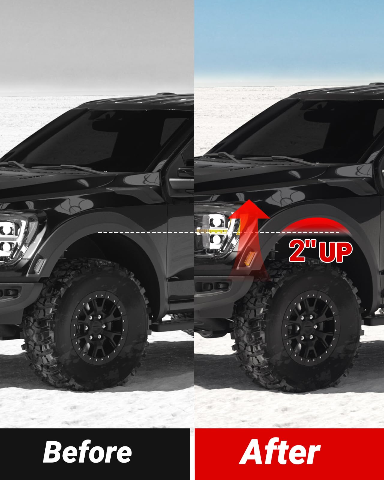 CNC-machined holes align precisely for EVIL ENERGY leveling kit installation.