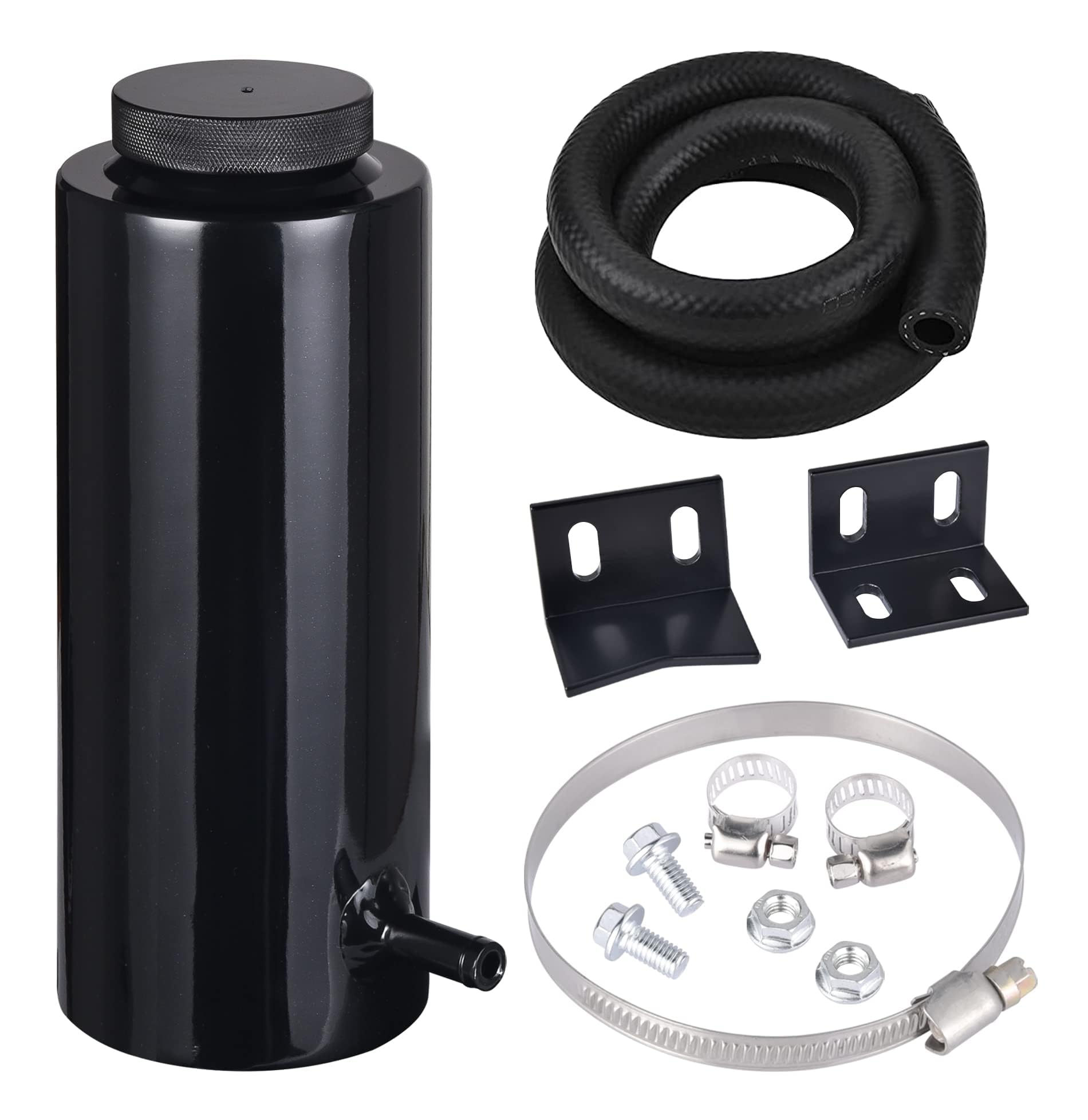 EVIL ENERGY 800ml aluminum coolant overflow tank in black, ideal for universal mounting.