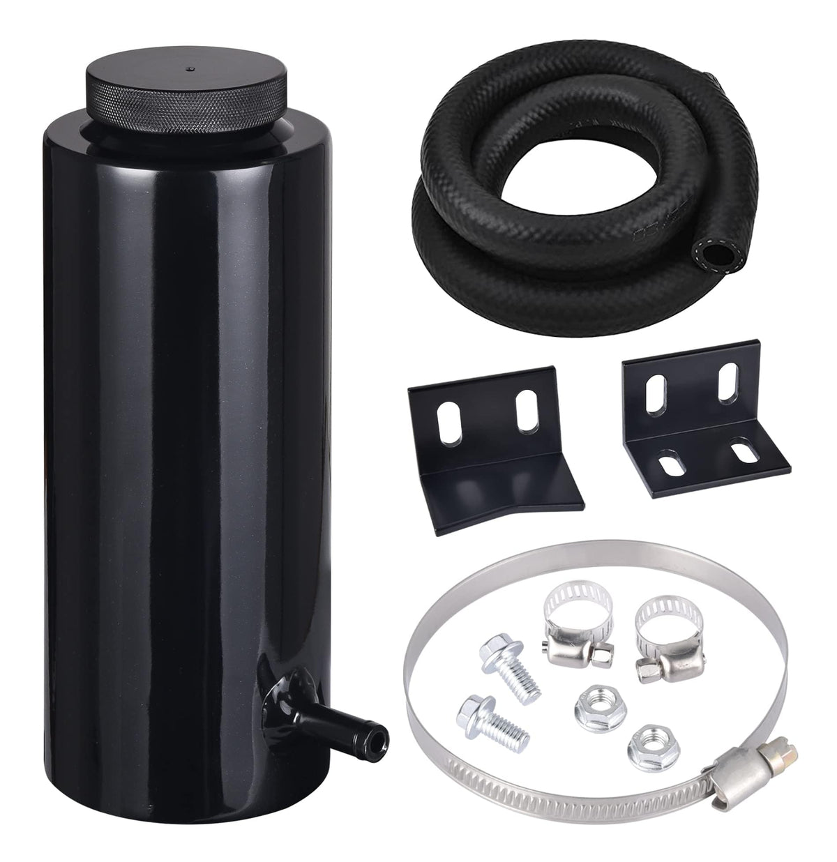 EVIL ENERGY 800ml aluminum coolant overflow tank in black, ideal for universal mounting.