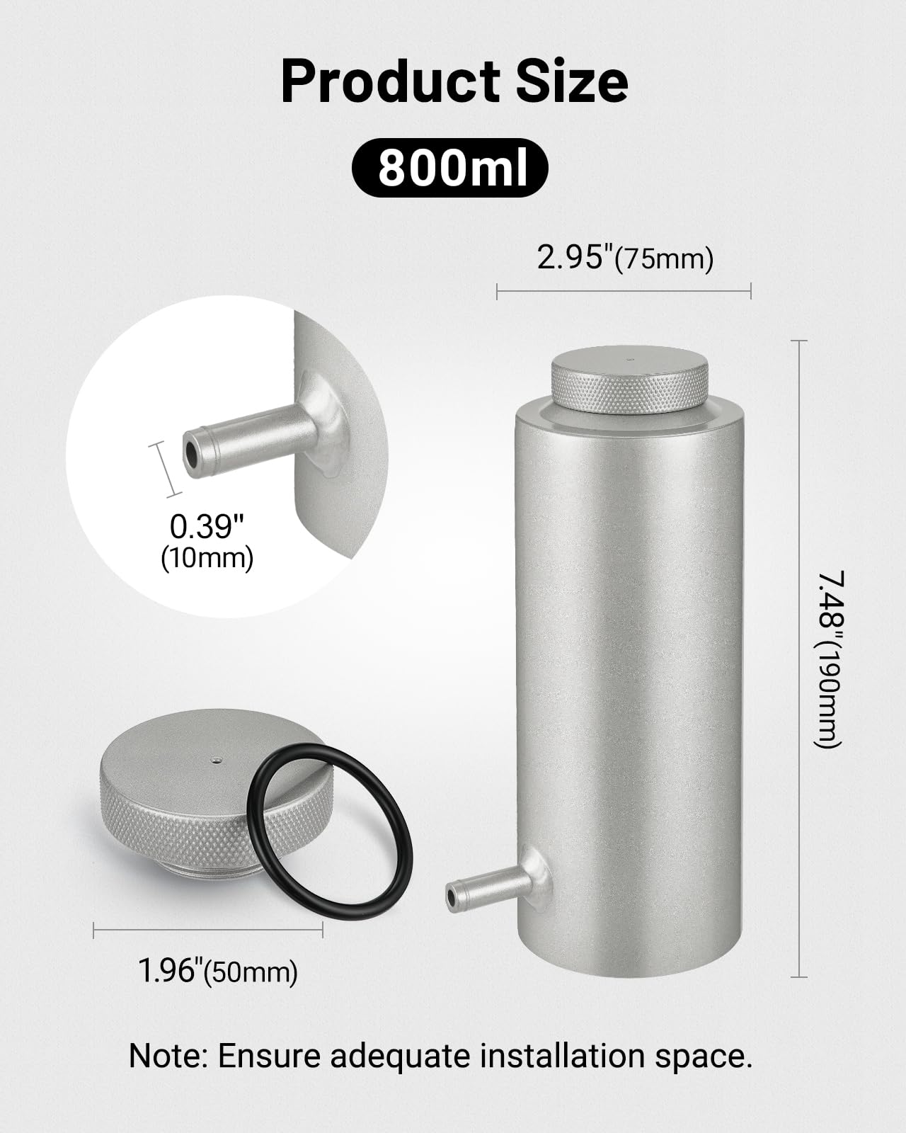 EVIL ENERGY coolant overflow tank side view highlights compact profile for tight engine bays.