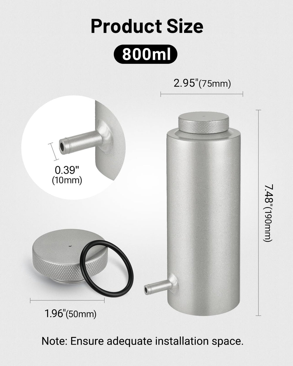 EVIL ENERGY coolant overflow tank side view highlights compact profile for tight engine bays.