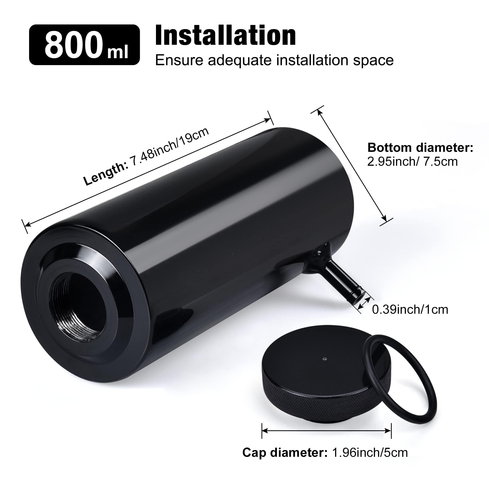 Assembly view shows EVIL ENERGY overflow tank with aluminum body and 800ml capacity.