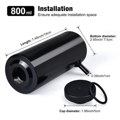 Assembly view shows EVIL ENERGY overflow tank with aluminum body and 800ml capacity.