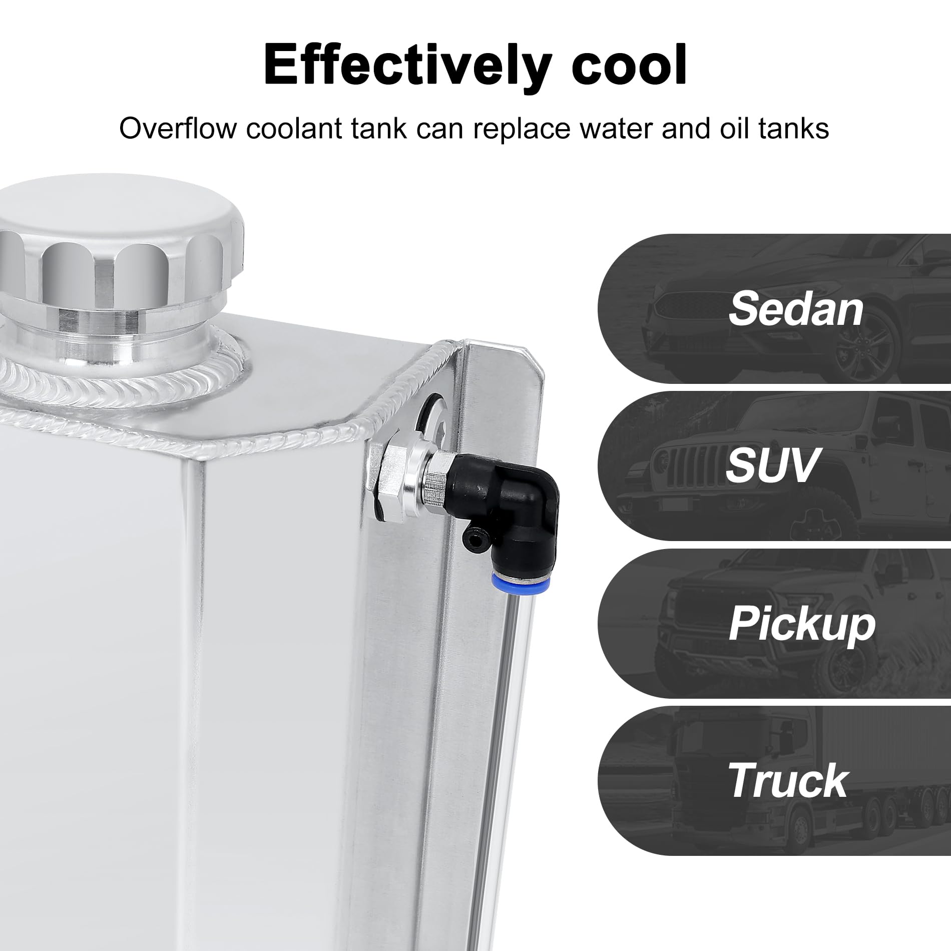 EVIL ENERGY coolant overflow tank side port for precise flow control and monitoring.