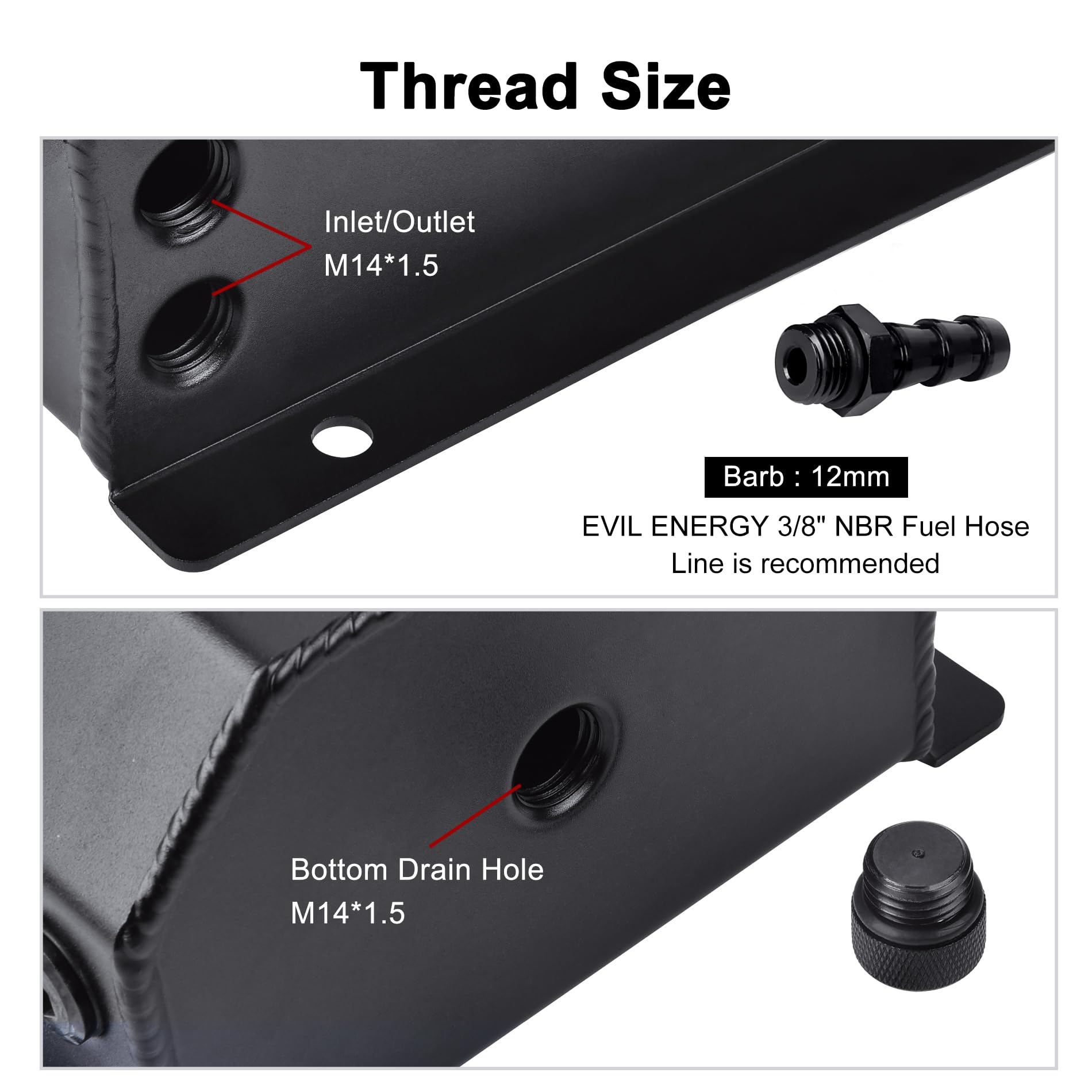 EVIL ENERGY side-port with M14x1.5 for secure connections.