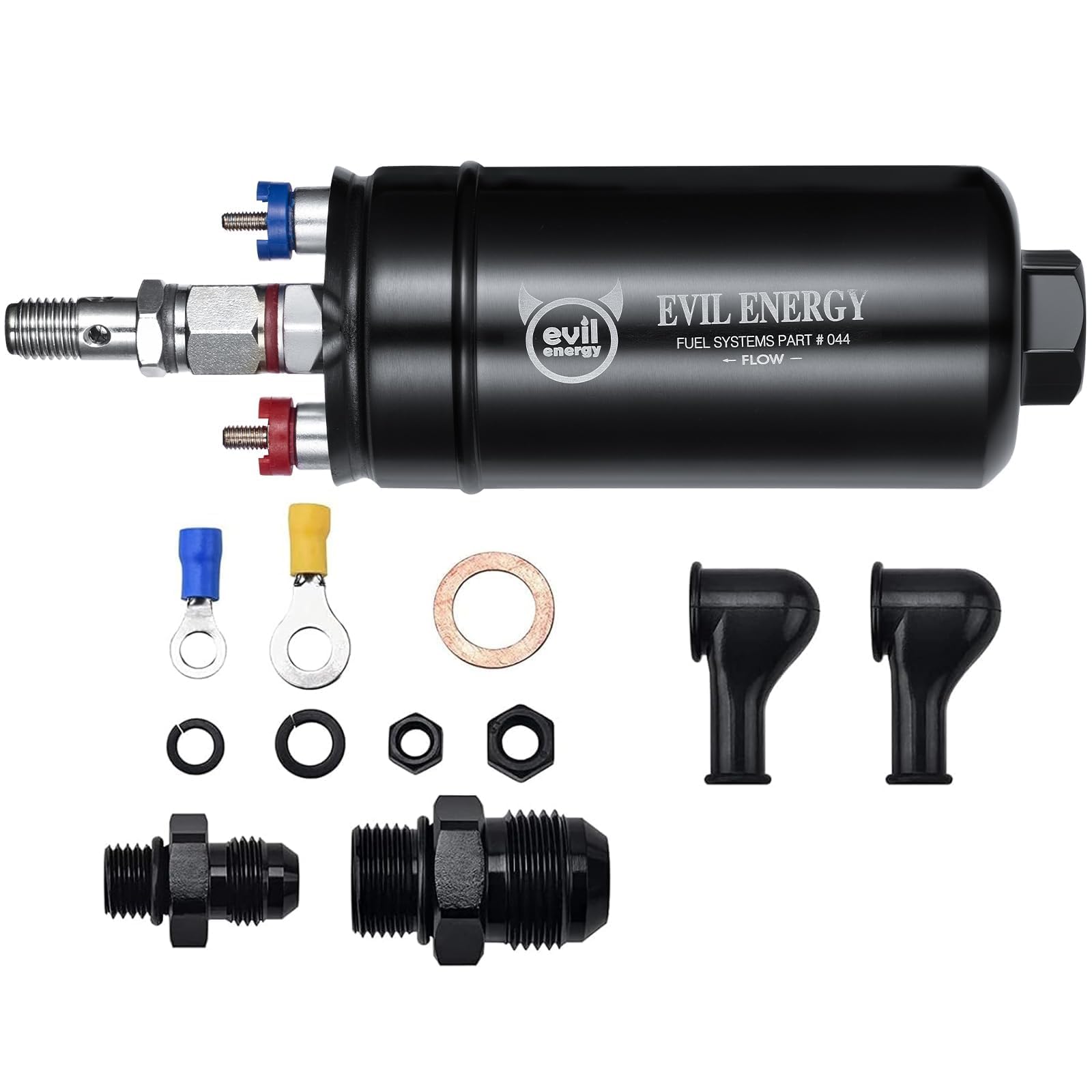 EVIL ENERGY external inline fuel pump front view with high-flow capability