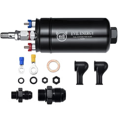 EVIL ENERGY external inline fuel pump front view with high-flow capability