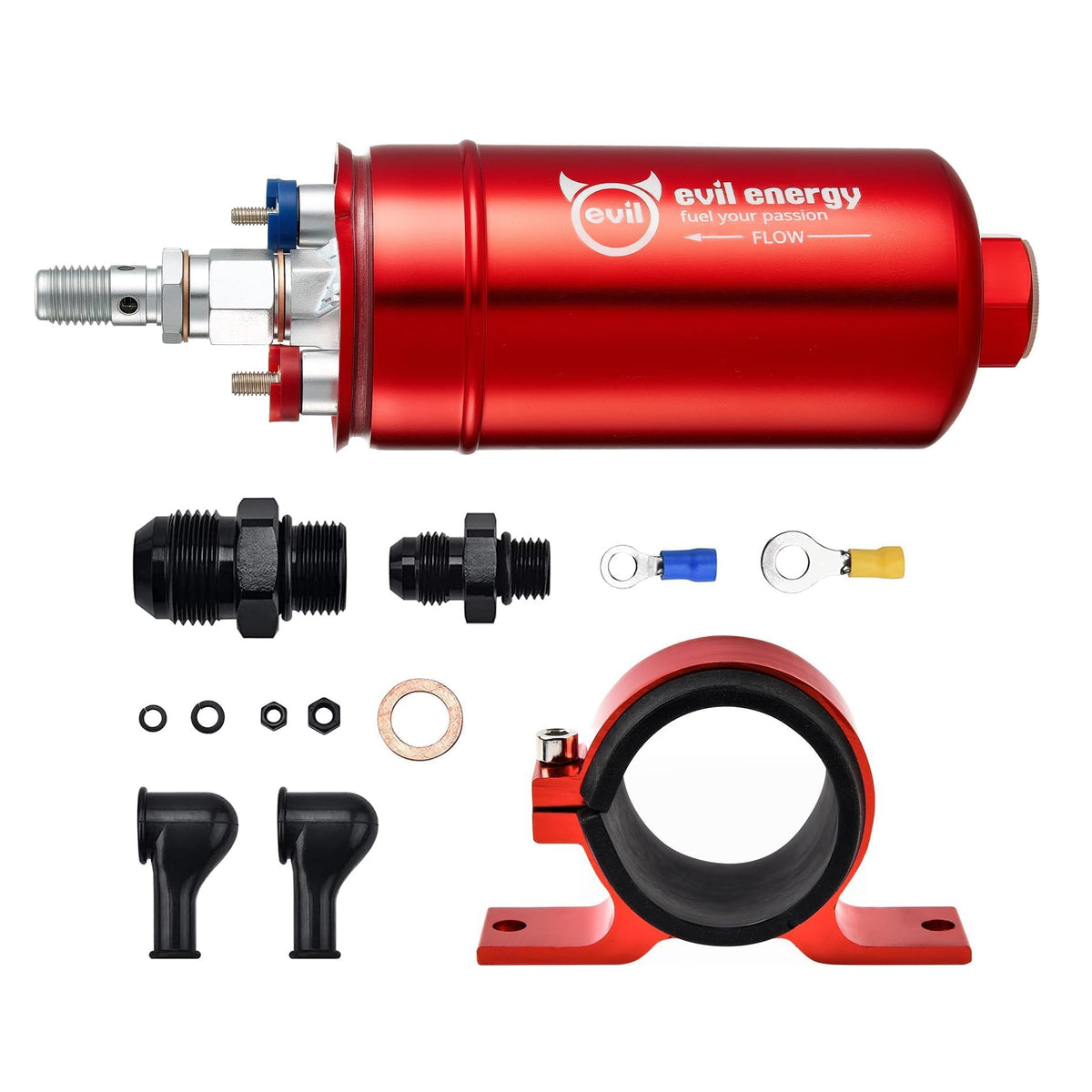EVIL ENERGY external inline fuel pump with high flow suitable for EFI systems.