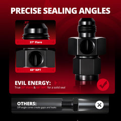 EVIL ENERGY fuel-pressure take-off fitting ideal for adding a gauge between lines