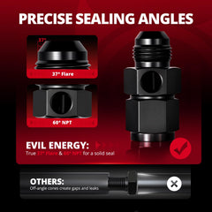 EVIL ENERGY fuel pressure take-off fitting ready for gauge or sensor installation.