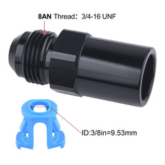 Evil Energy fuel rail fitting close-up highlights durable 6061-T6 aluminum.