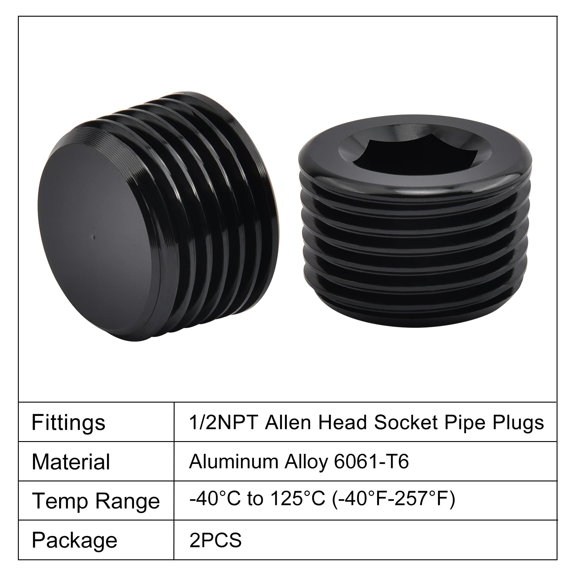 EVIL ENERGY half-NPT aluminum Allen plug, close-up of black anodized finish