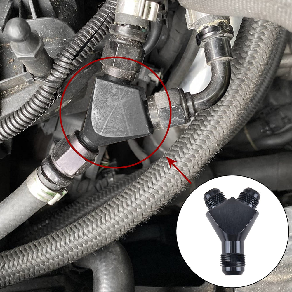 EVIL ENERGY high-flow split 60-degree flare Y-block adapter supports rapid dual-line routing.