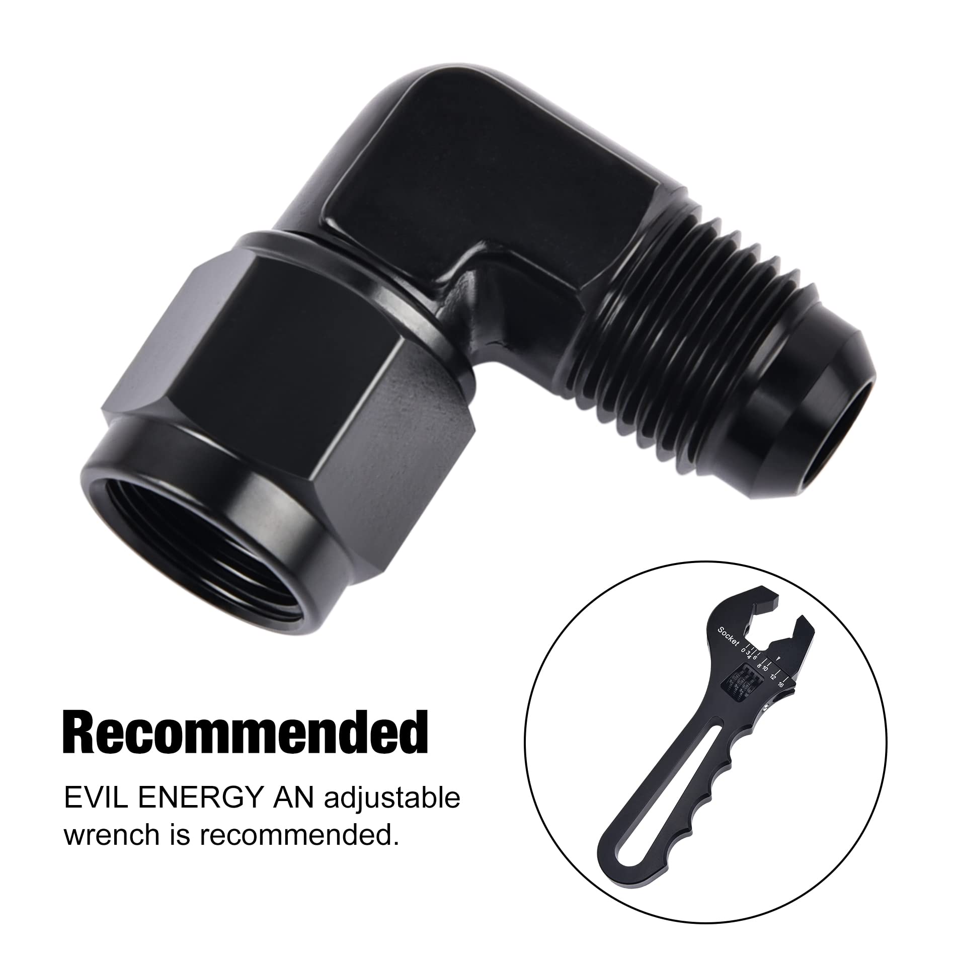 Evil Energy swivel 6AN fitting designed for high-pressure lines up to 1,500 PSI.