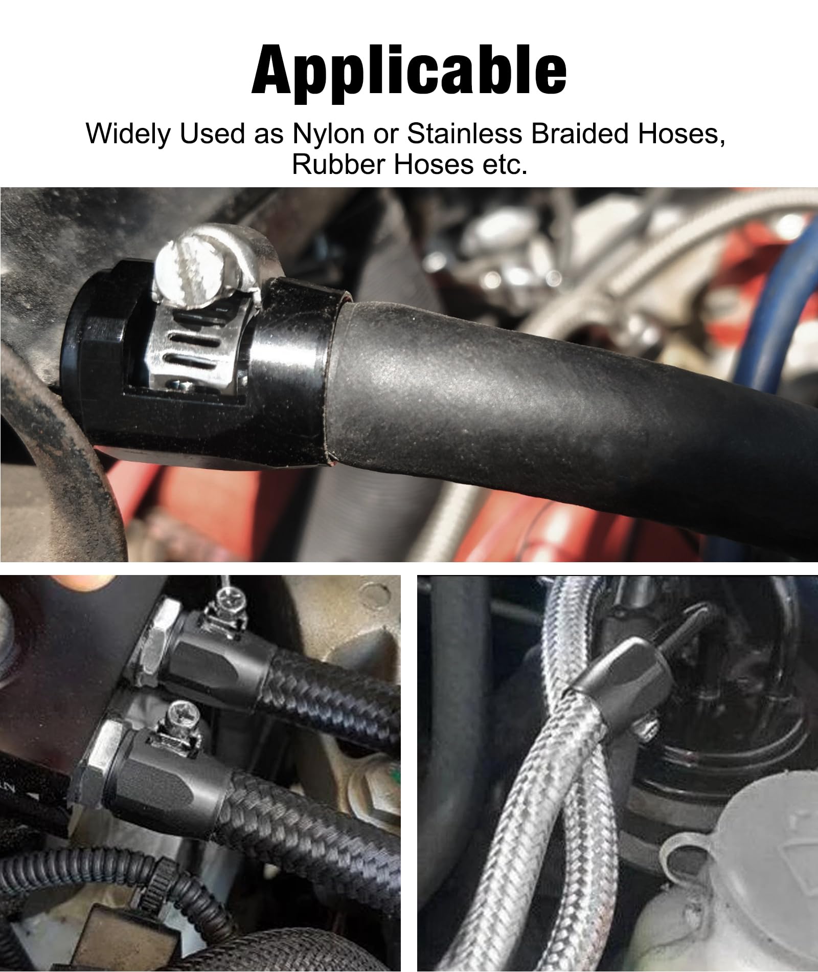 EVIL ENERGY hose end finisher shown on nylon braided hose for a sleek finish.
