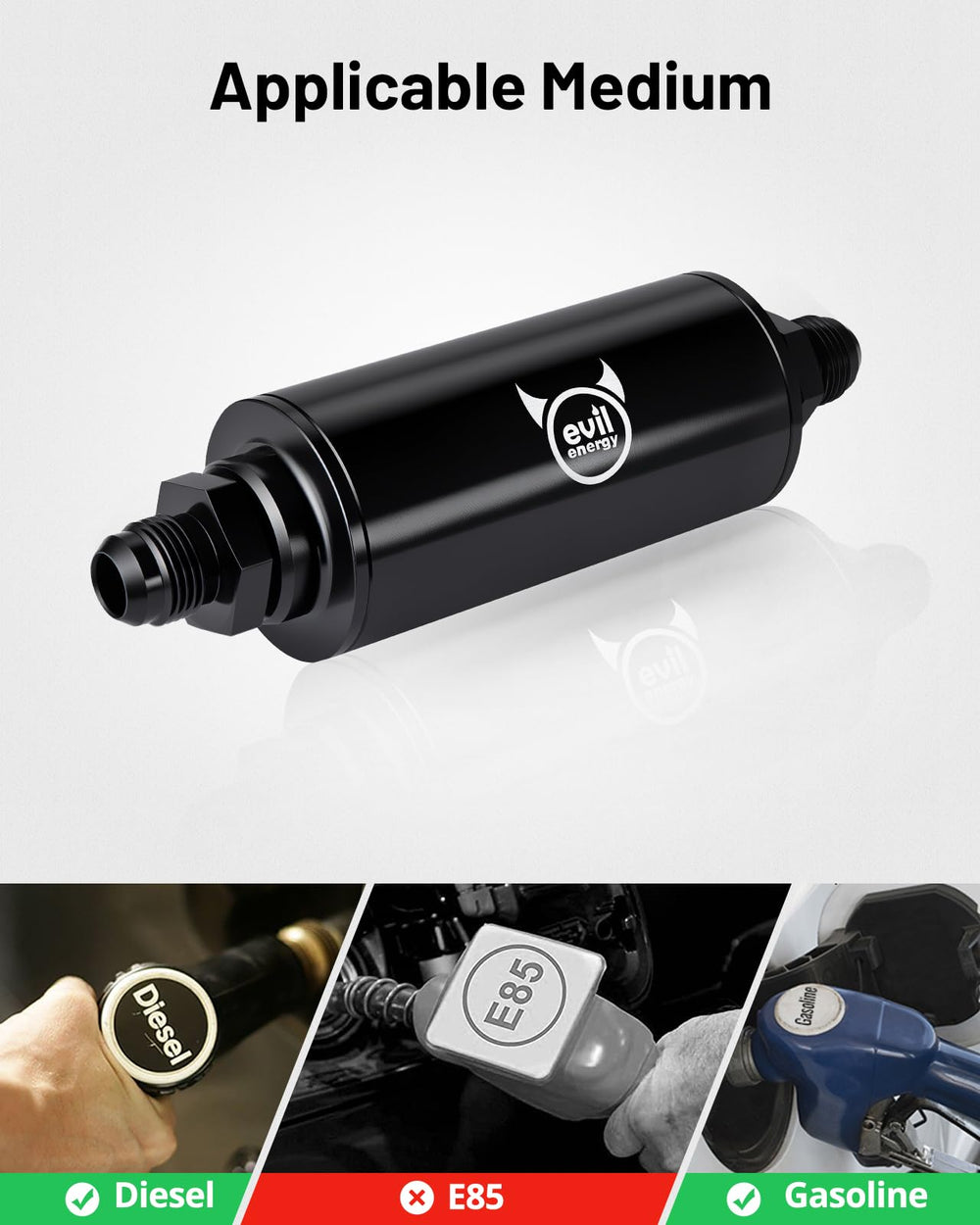 EVIL ENERGY inline fuel filter 10AN adapter for robust connections