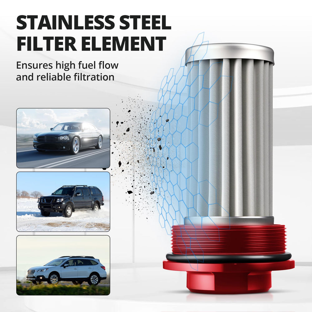 EVIL ENERGY inline fuel filter 8AN adapter enables flexible installation.