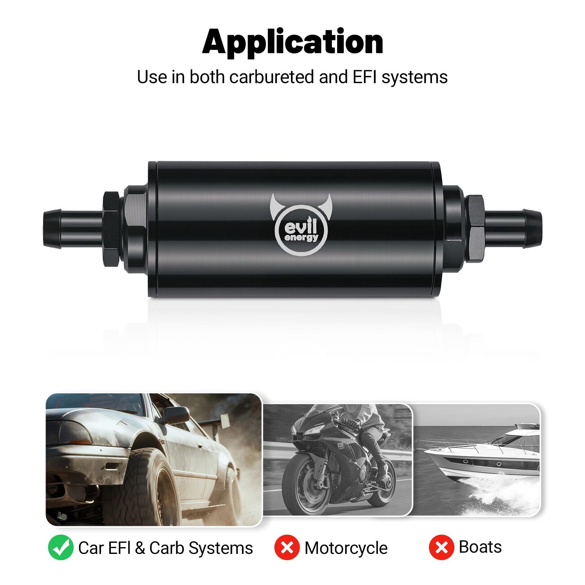 EVIL ENERGY aluminum body inline filter with durable black finish image.