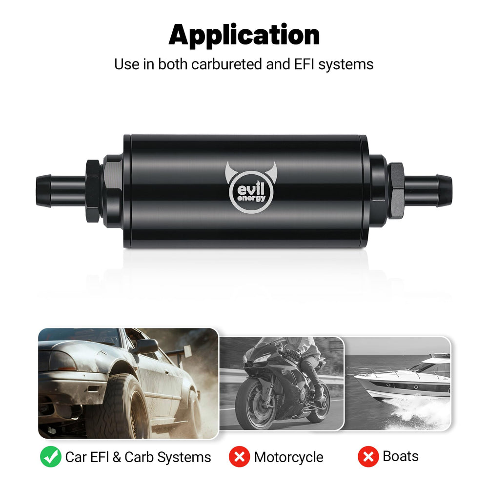 EVIL ENERGY aluminum body inline filter with durable black finish image.