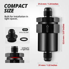 EVIL ENERGY inline fuel filter aluminum black body fits compact engine bays