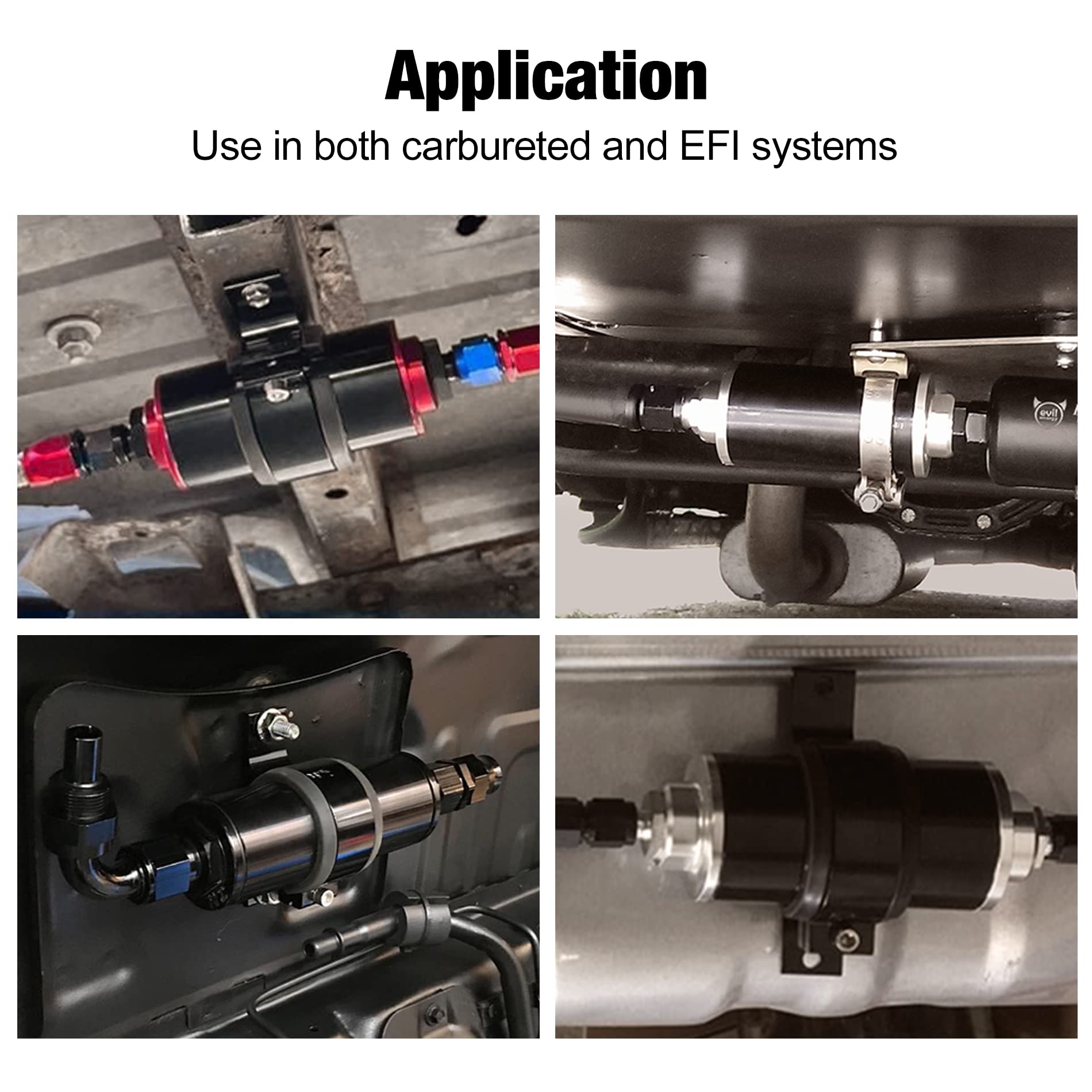 Assembly view of EVIL ENERGY filter illustrates correct flow direction and orientation.