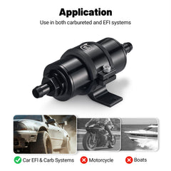 EVIL ENERGY inline fuel filter mounting bracket secures the unit in the engine bay.