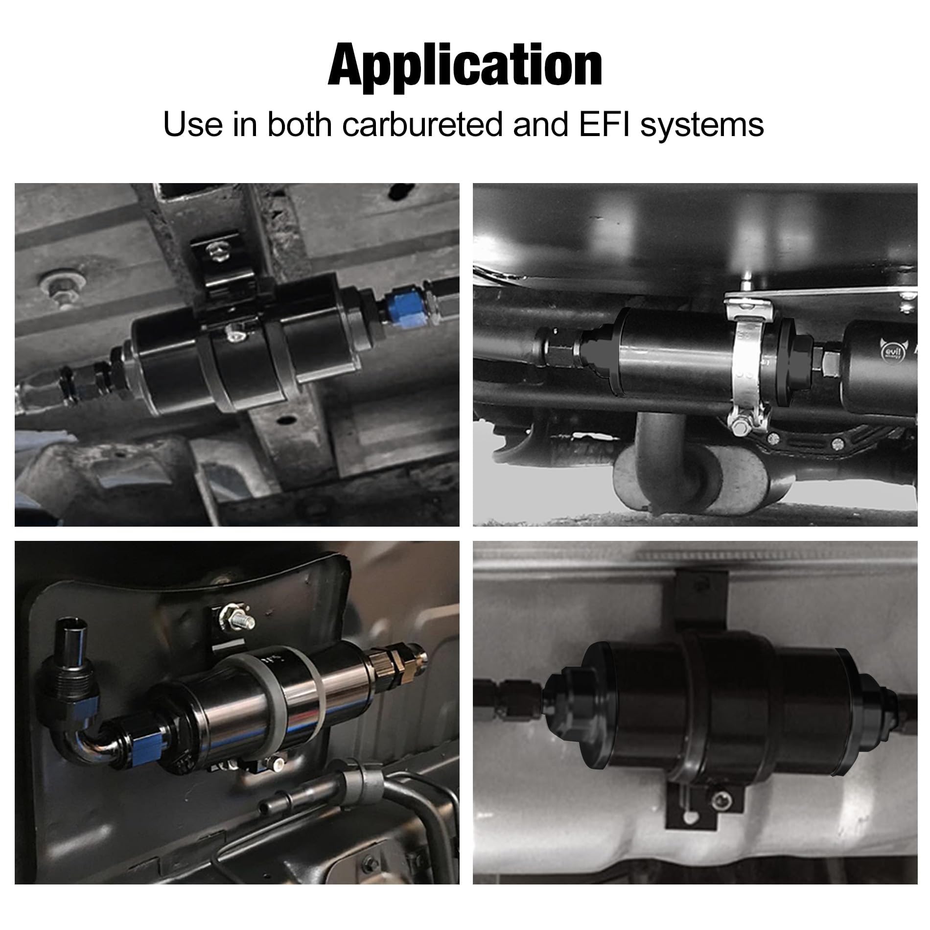 EVIL ENERGY inline fuel filter installation guide arrow shows correct flow direction.