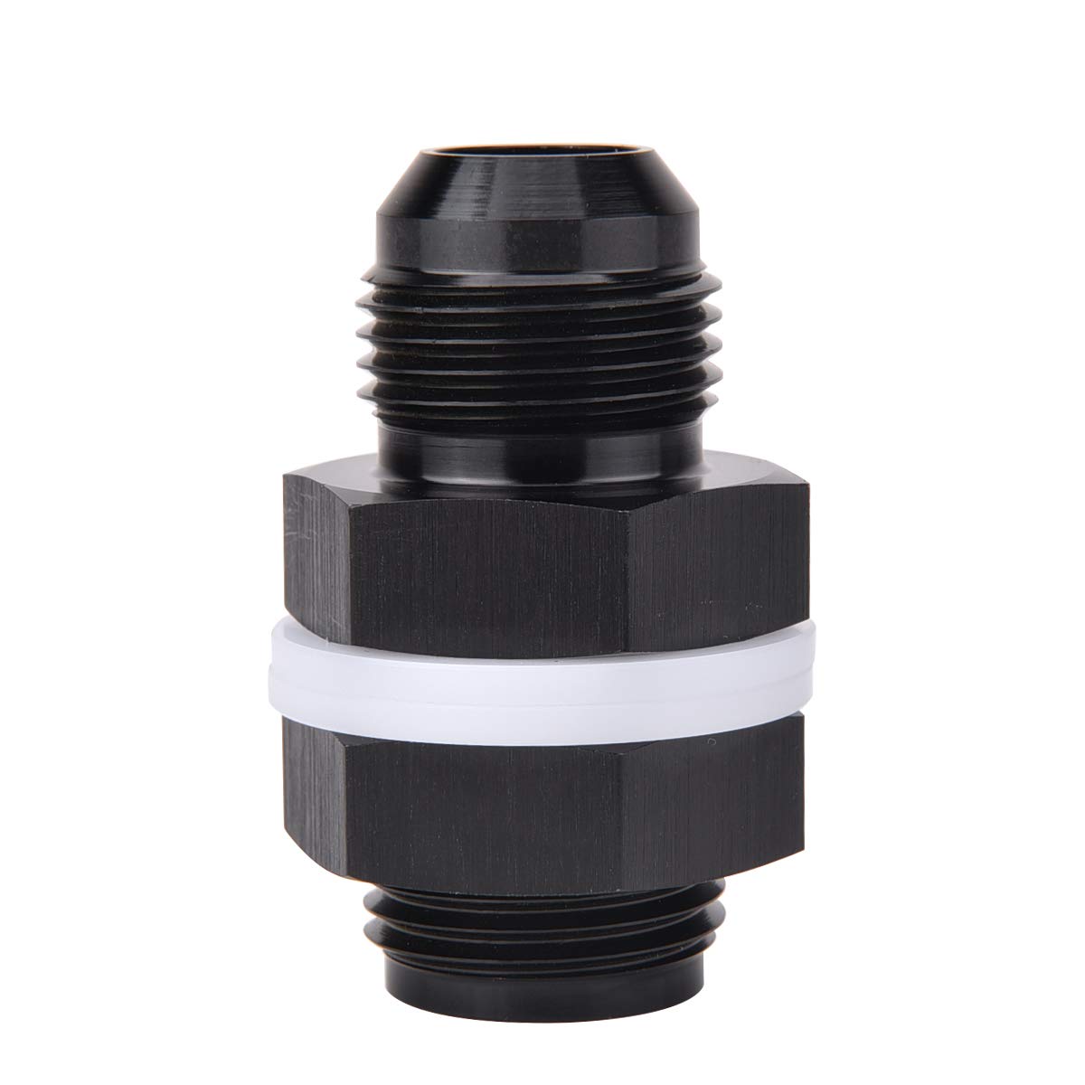 EVIL ENERGY male 6AN bulkhead fitting side view for secure fuel hose connections.