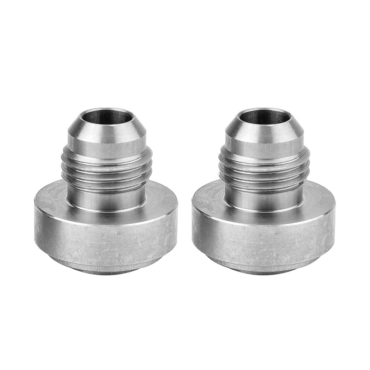 EVIL ENERGY male 6AN weld-on bung fitting close-up, stainless steel for durable high-pressure connections.