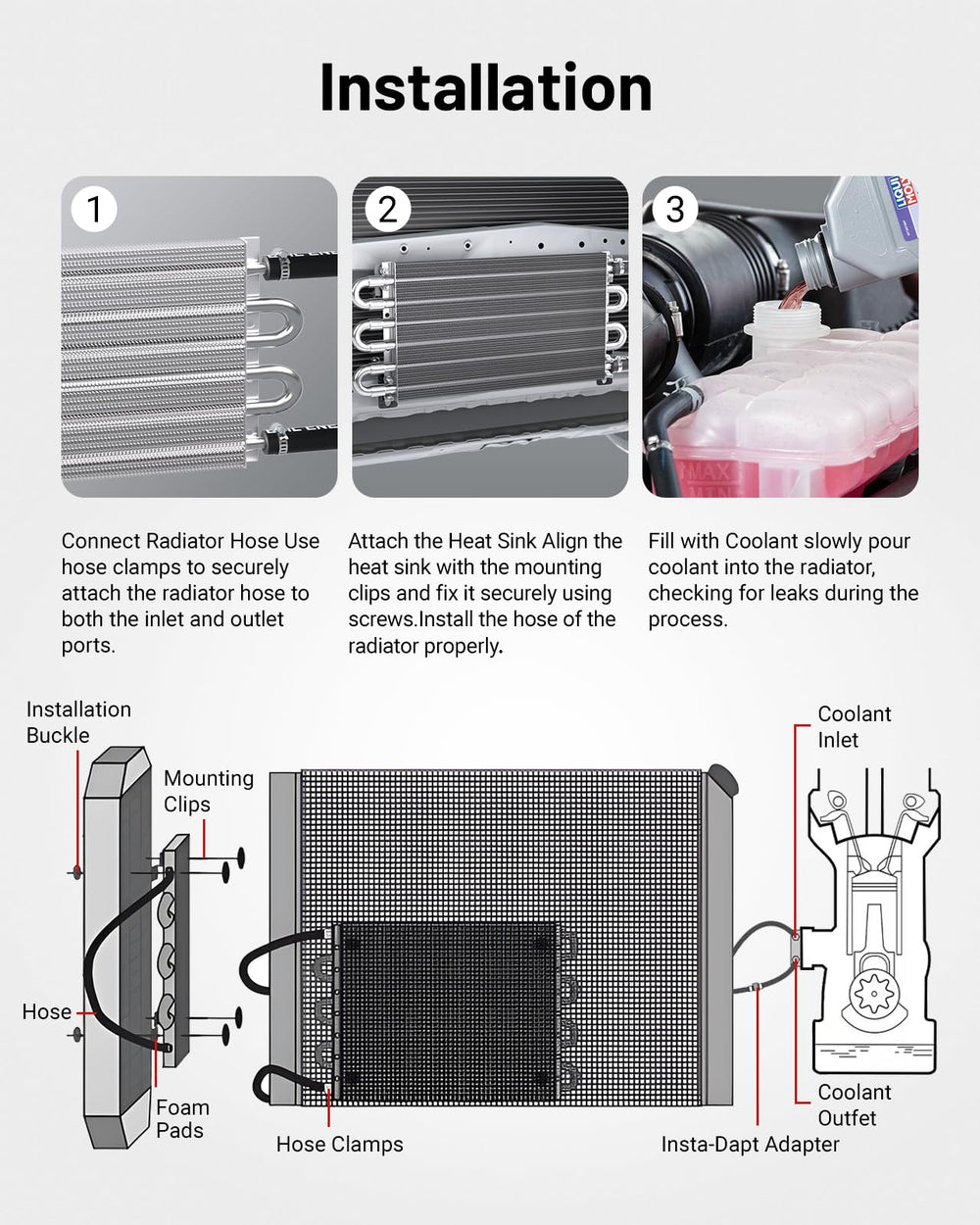 EVIL ENERGY universal cooler fits many vehicles with 5/16 inch lines.