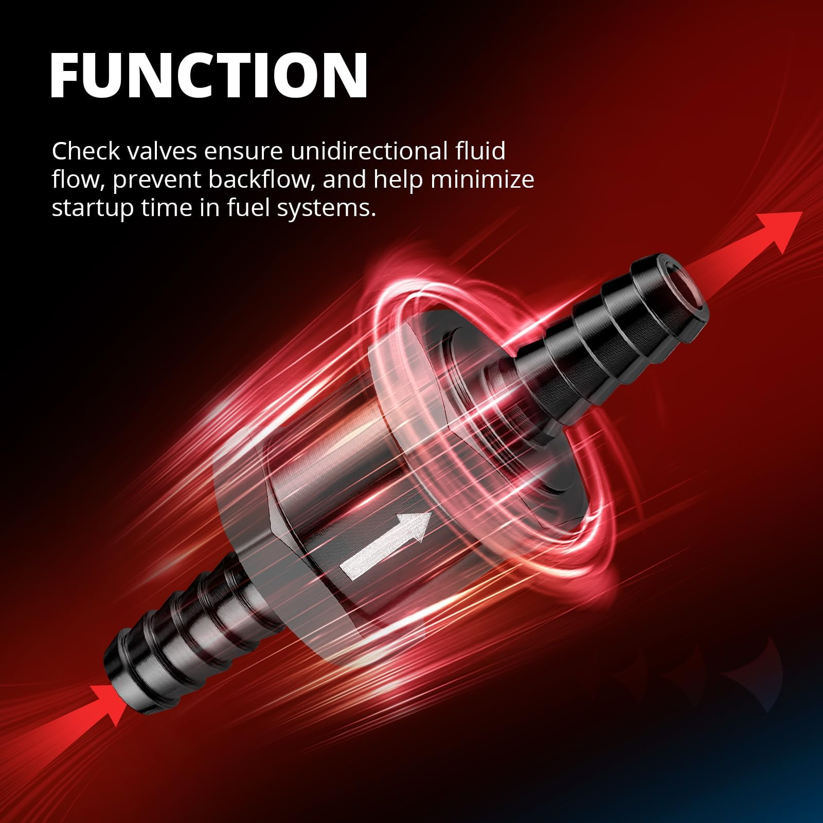 EVIL ENERGY multi-media compatible check valve suitable for fuel, oil, coolant, and diesel.