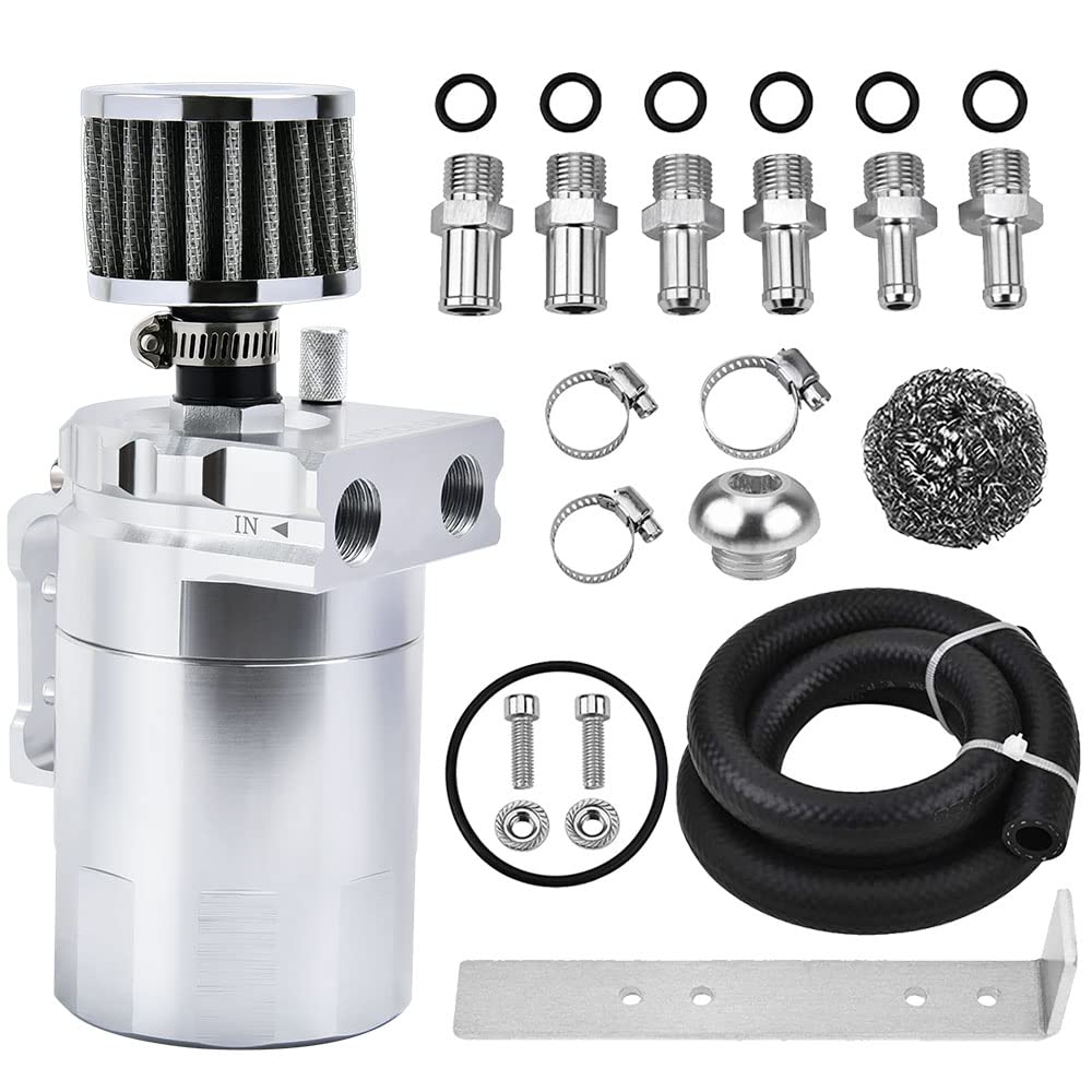 EVIL ENERGY oil catch can with baffled design in silver for PCV systems, durable and compact.