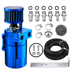 EVIL ENERGY oil catch can blue, front view, helps manage crankcase vapors