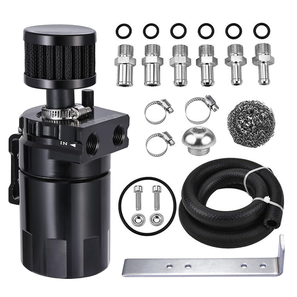 EVIL ENERGY oil catch can front view with compact 300ml aluminum body