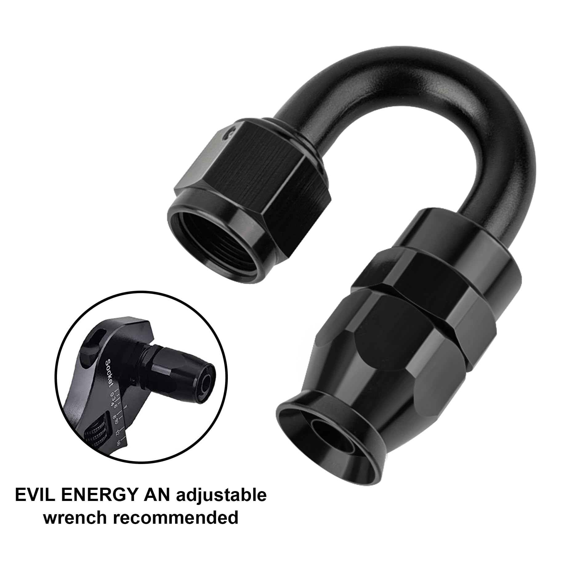 EVIL ENERGY PTFE end fitting supports E85, nitrous, and hydraulic lines