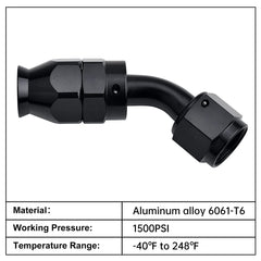 EVIL ENERGY 6AN PTFE fitting with 9/16-18UNF thread for compatibility.