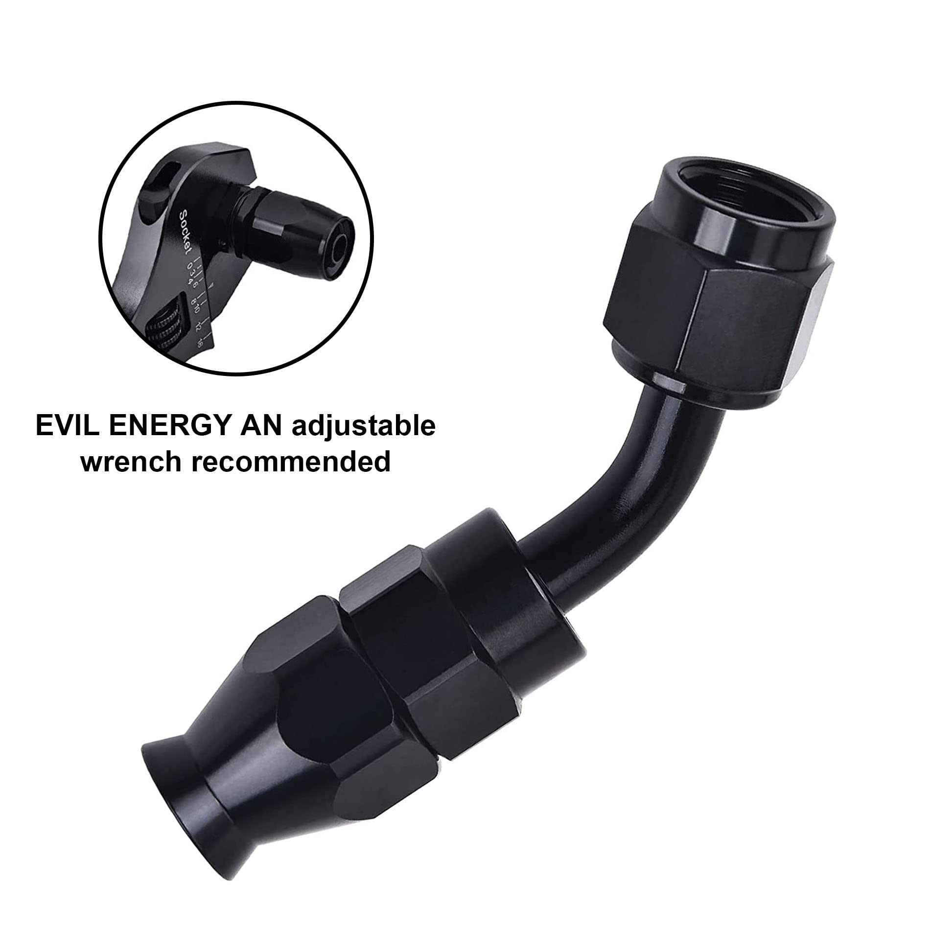 EVIL ENERGY PTFE hose end assembly demonstrating straightforward installation