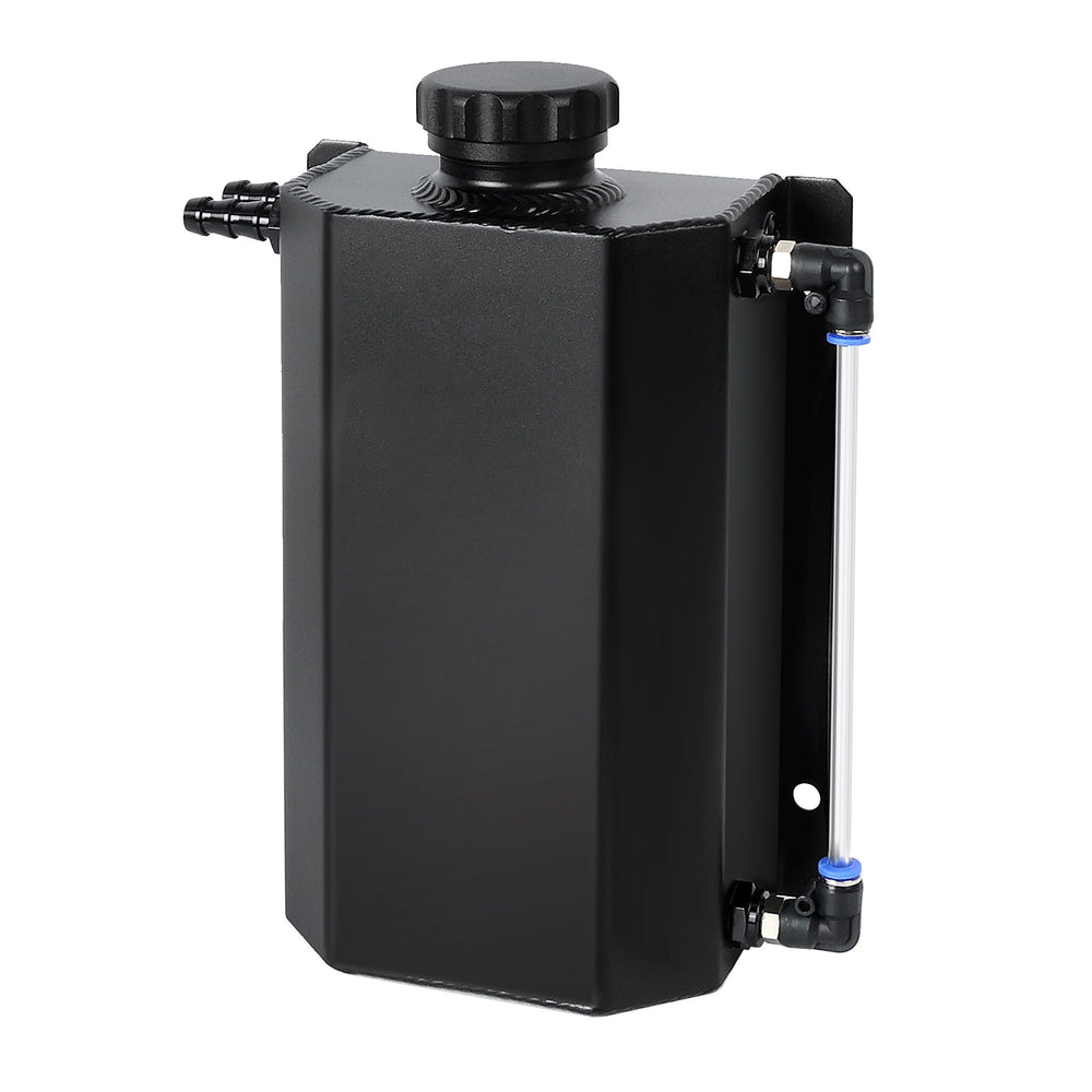 EVIL ENERGY radiator overflow tank with 2L capacity and black finish for universal fit.