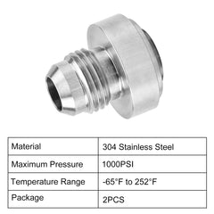 EVIL ENERGY stainless steel 6AN bung fittings, 2-pack, designed for precise weld-in performance.