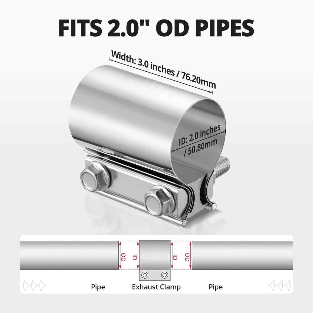 EVIL ENERGY stainless steel band clamp offers a weld-free exhaust connection.